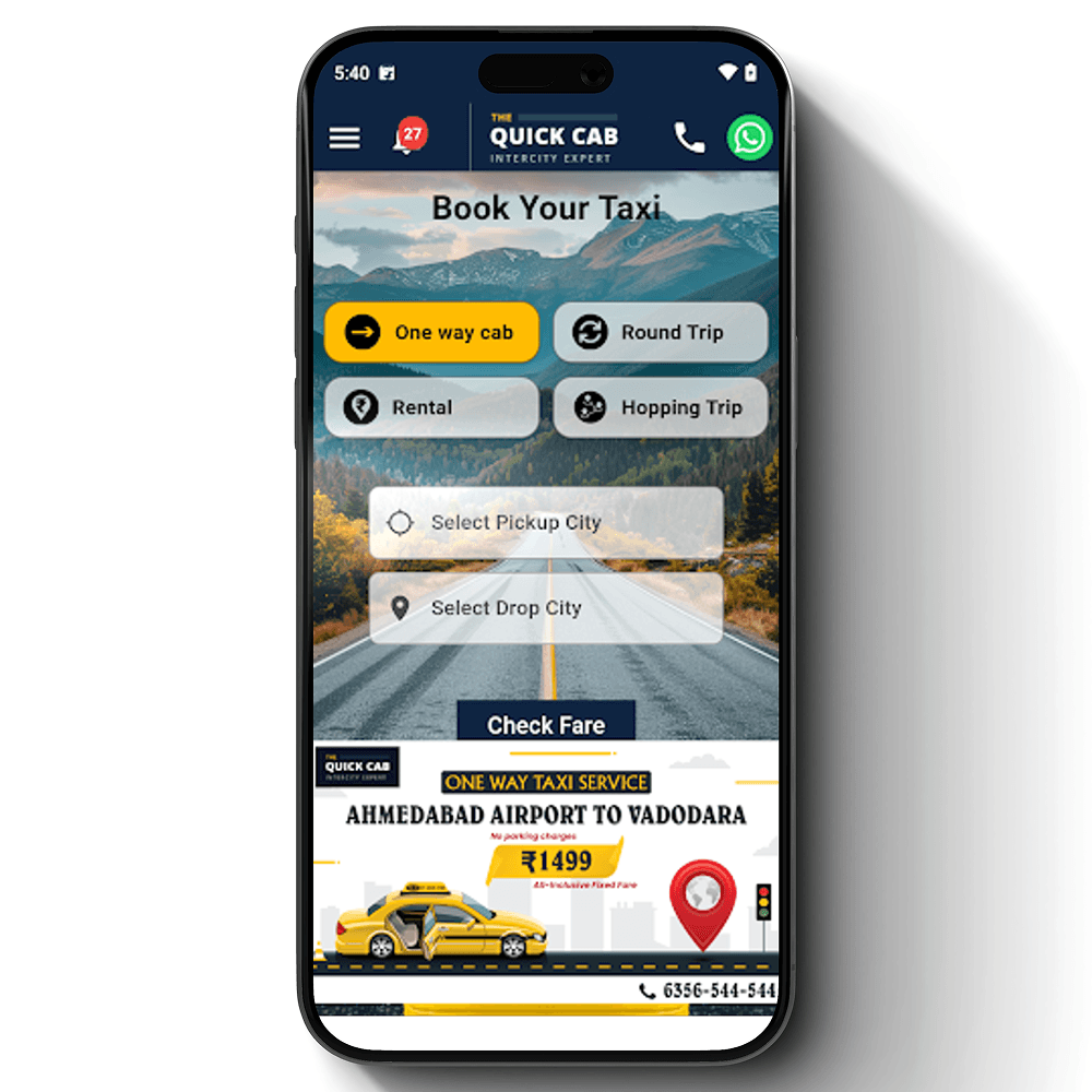 The Quick Cab - Mobile Apps Portfolio | Dots and Coms Web Design Company Vadodara